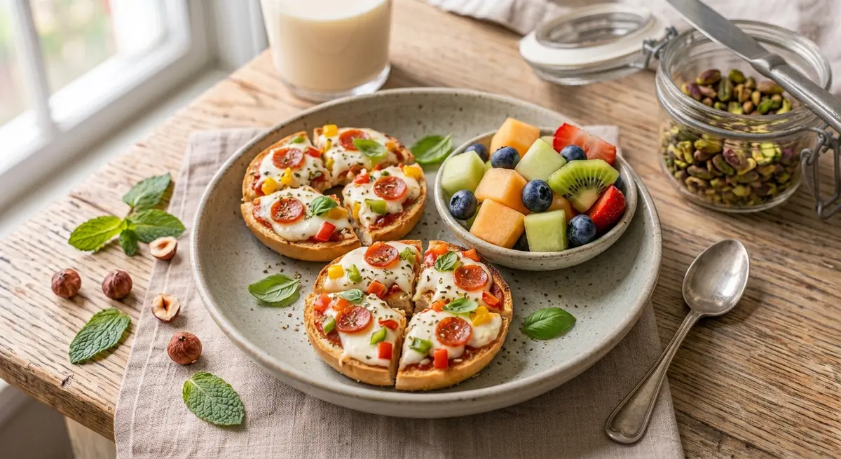 Pizza Bagels (Served Cold) + Fruit Salad Lunchbox